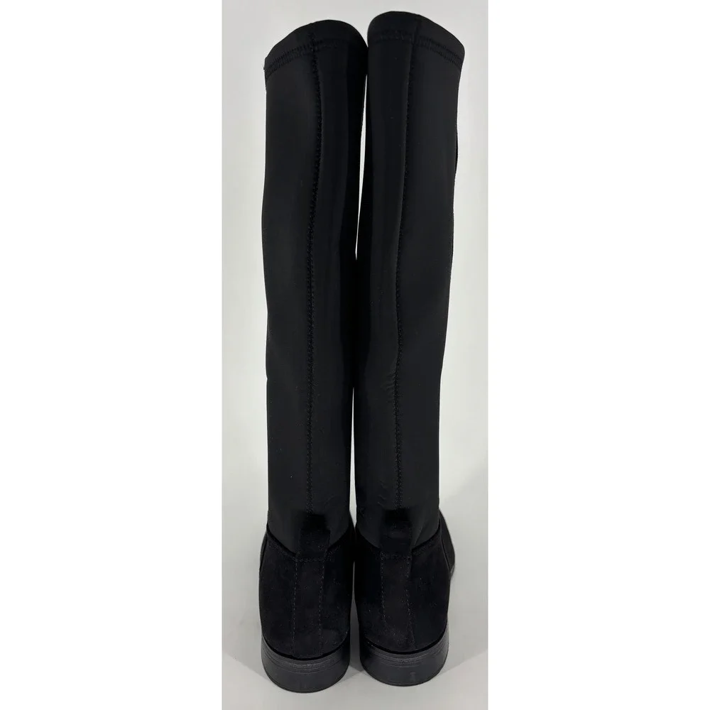 Splendid Manny Knee High Boot Black Women Size 8.5 Faux Suede Low Heel Round Toe
